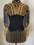 Black and Gold Beaded Fringe Cape