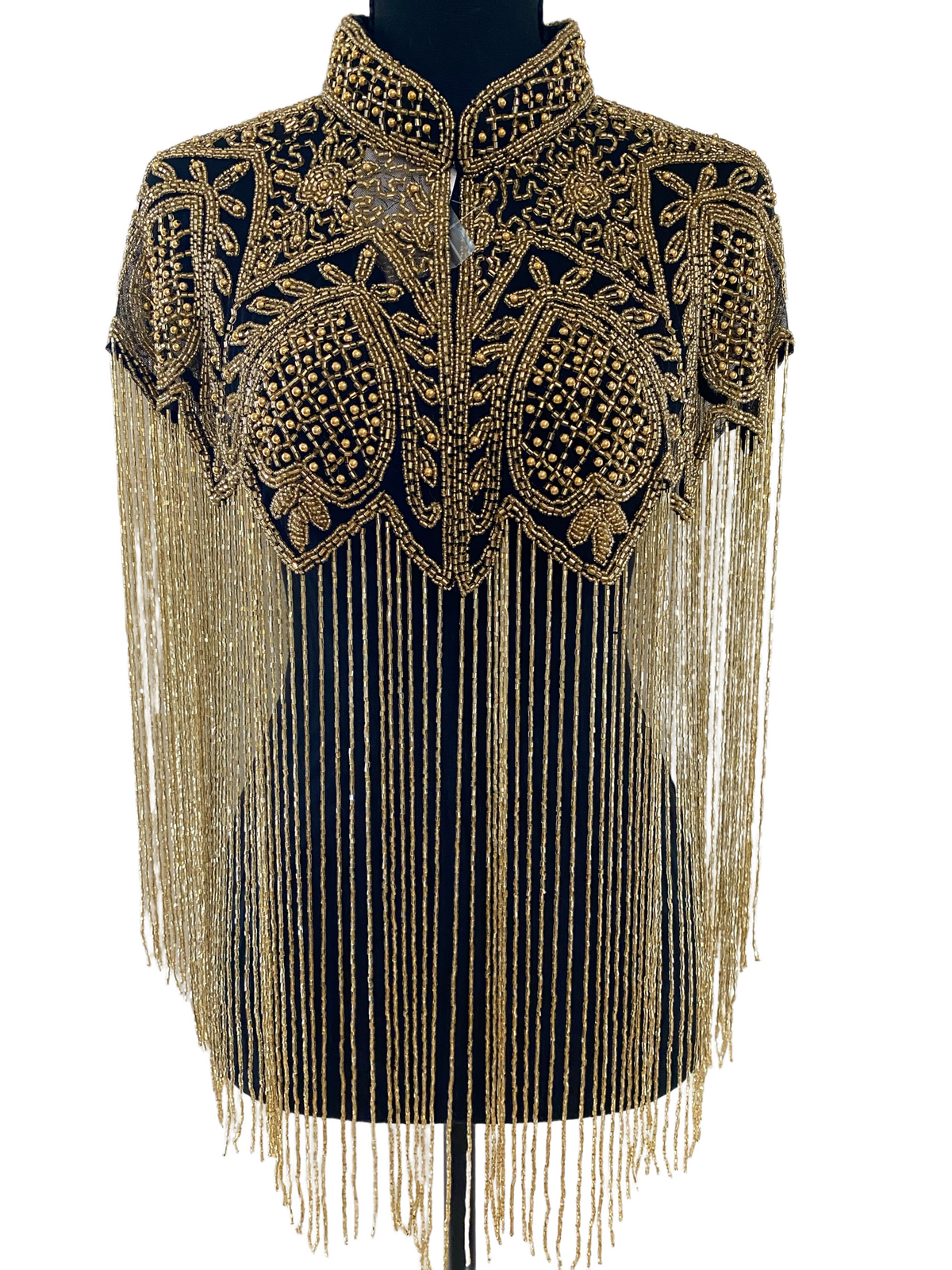 The Pina   Beaded Fringe Capelet - Gold
